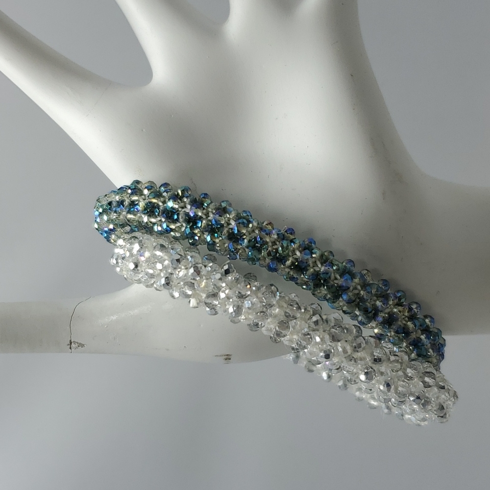 2pc Crystal beaded stretch bracelet clear and aqua